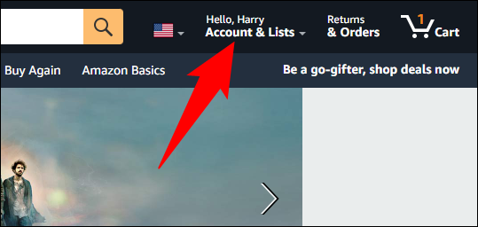 Passe o mouse sobre o menu "Conta e listas" na Amazon.