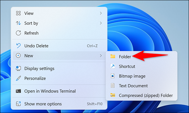 Clique com o botão direito na área de trabalho e selecione Novo> Pasta.