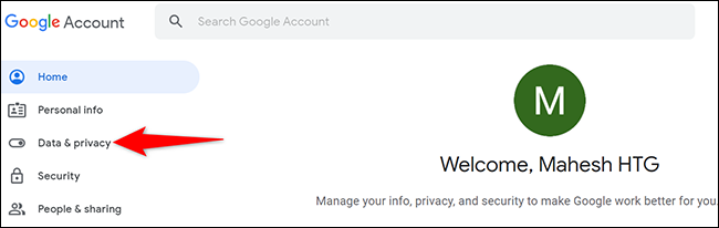 Clique em "Dados e privacidade" no site da Conta do Google.
