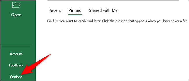 Clique em “Opções” na barra lateral esquerda do Excel.