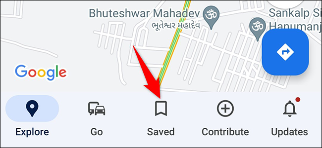 Toque em "Salvo" no aplicativo Google Maps.