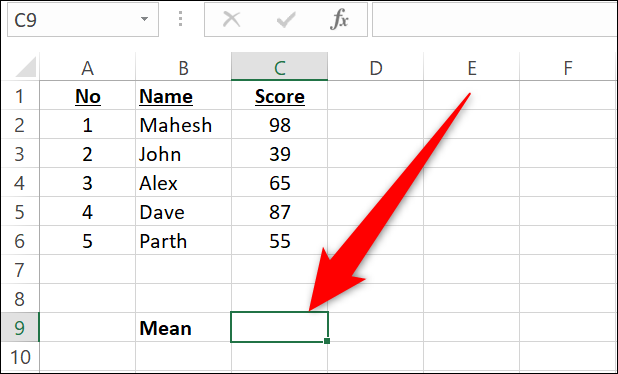 Clique na célula C9 no Excel.