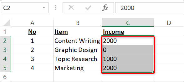 Selecione células com números no Excel.