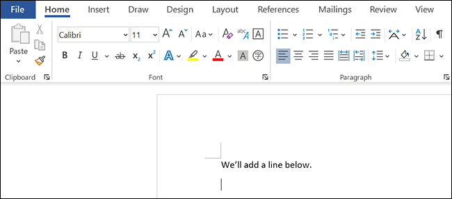 Clique onde deseja adicionar uma linha em seu documento do Word.