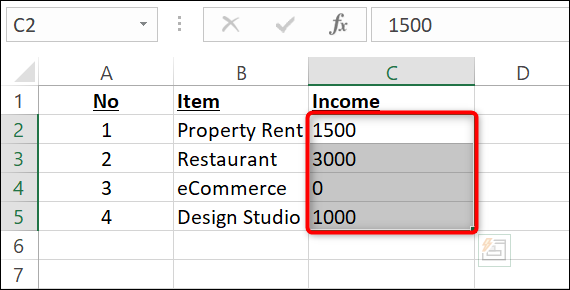Selecione os números em uma planilha do Excel.