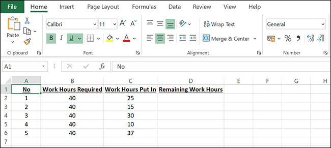 Uma planilha no Excel.