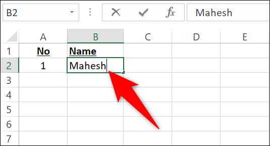 Digite o texto em uma célula no Excel.