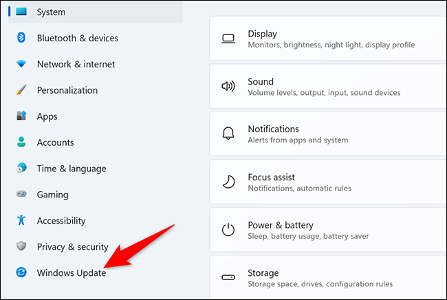 Clique em “Windows Update” em Configurações.