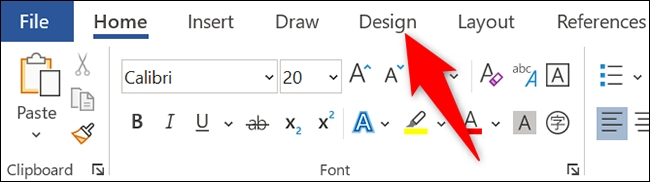 Clique na guia “Design” no Word.