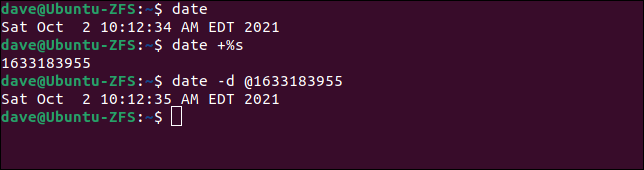 Usando a data para mostrar os segundos desde a época do Unix