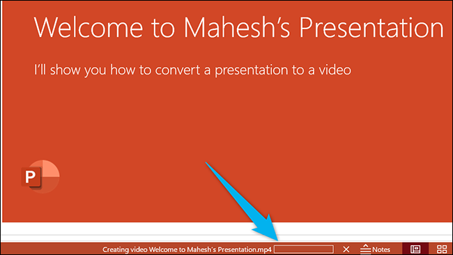 Progresso da conversão de vídeo no PowerPoint.