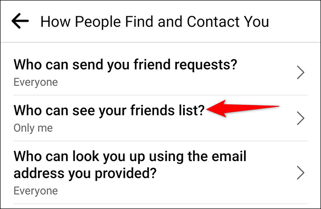 Escolha "Quem pode ver sua lista de amigos".