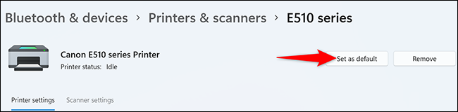 Clique em "Definir como padrão" na página da impressora.