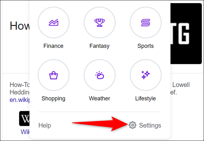 Selecione "Configurações" no menu "Yahoo Sites".