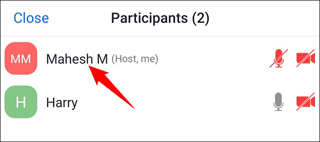 Toque no nome do usuário na página "Participantes".