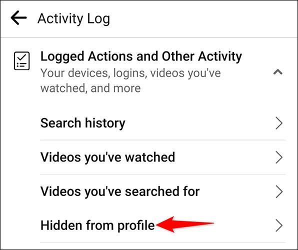 Toque em "Oculto do perfil" no menu.