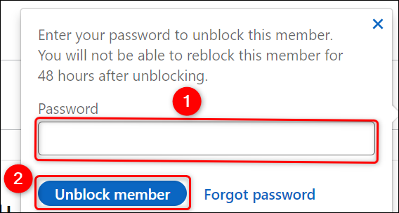 Digite a senha e clique em “Desbloquear membro”.