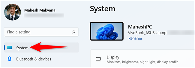 Selecione "Sistema" em Configurações.