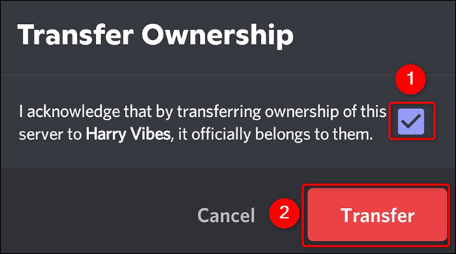 Toque em "Transferir" na caixa "Transferir propriedade".