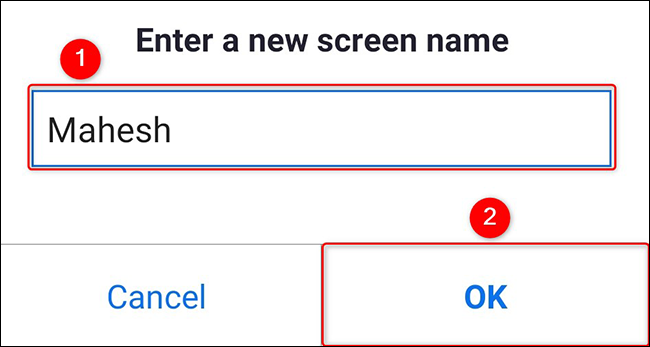 Digite um novo nome e clique em "OK" na caixa "Digite um novo nome de tela".