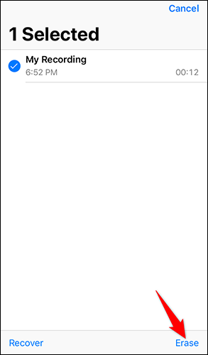 Selecione uma gravação e toque em “Apagar”.