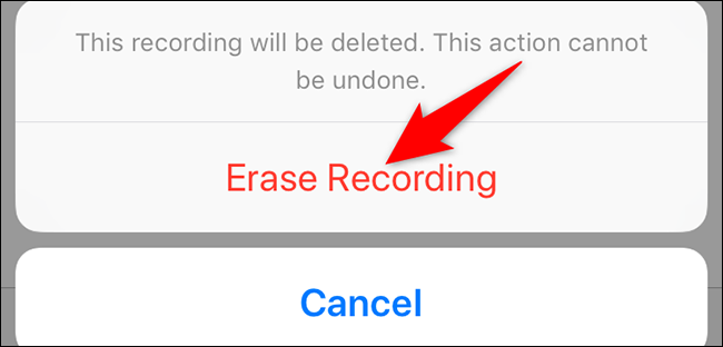 Toque em "Apagar Gravação" no prompt.