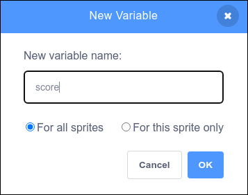 A nova caixa de diálogo de variável com "pontuação" inserida como o nome da variável