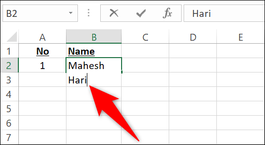 Insira uma nova linha em uma célula do Excel.