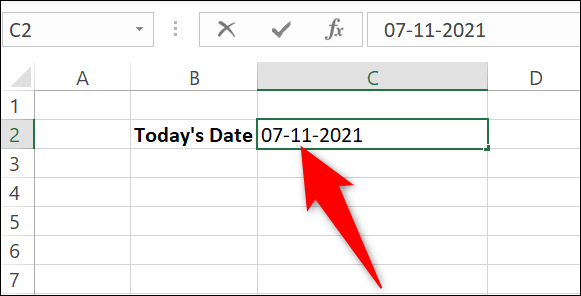 A data de hoje em uma célula no Excel.