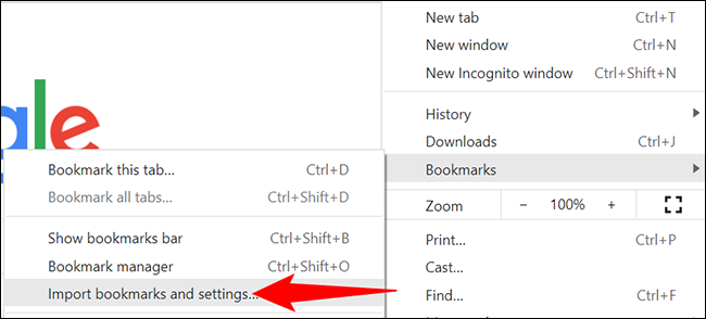 Selecione Favoritos> Importar favoritos e configurações no menu de três pontos.