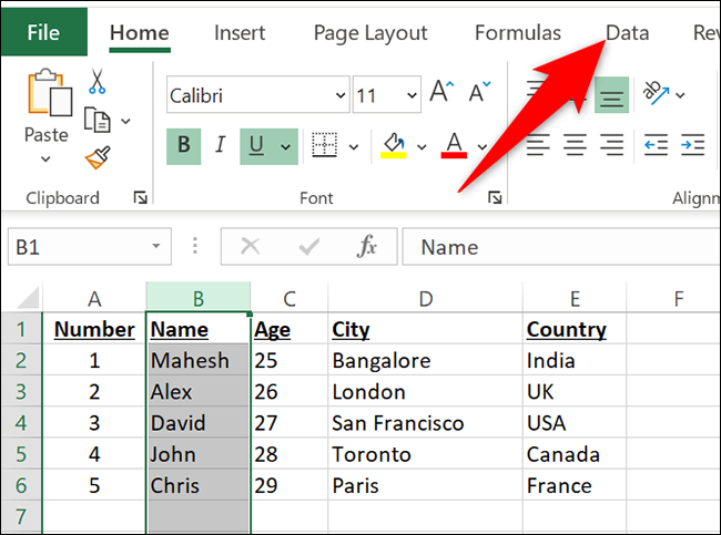 Clique na guia "Dados" no Excel.