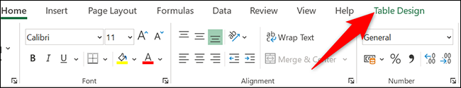 Clique na guia "Design da Tabela" no Excel.