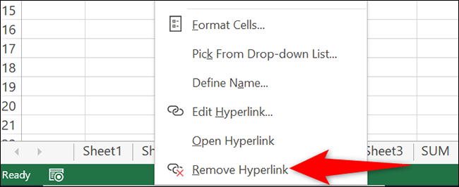 Selecione "Remover hiperlink" no menu de contexto.