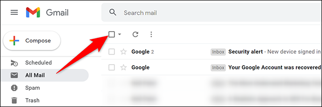 Selecione todos os e-mails no Gmail.