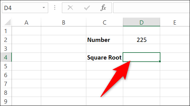Selecione uma célula para exibir o resultado da fórmula de raiz quadrada.