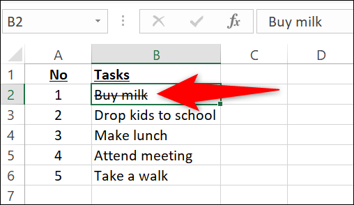 Aplicar tachado com um atalho de teclado no Excel.