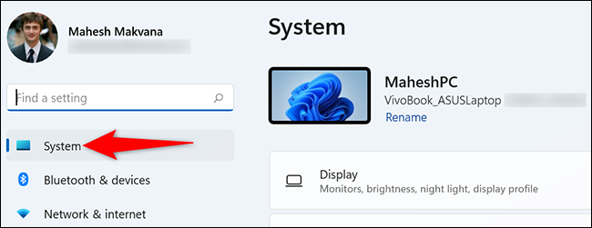 Clique em “Sistema” em Configurações.