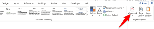 Clique em “Marca d'água” na guia “Design”.