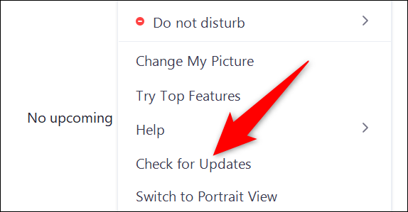Clique em "Verificar atualizações" no menu de perfil do Zoom.