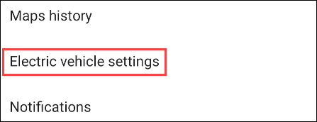 Toque em "Configurações do veículo elétrico".