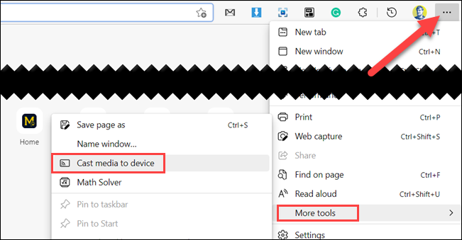 Clique em “Mais Ferramentas” e “Cast Media to Device”.