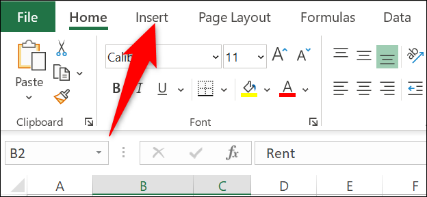 Clique na guia "Inserir" no Excel.