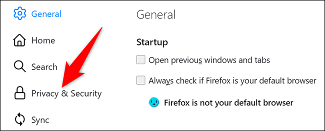 Clique em "Privacidade e segurança" nas configurações do Firefox.