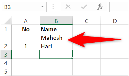Uma nova linha adicionada em uma célula do Excel.