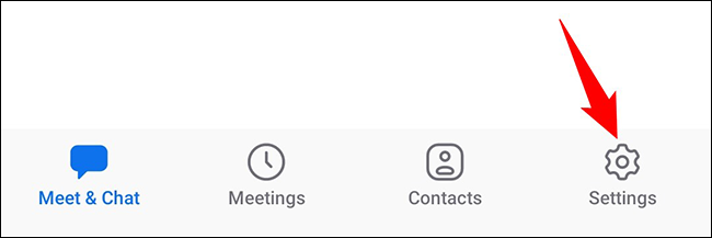 Toque em "Configurações" no aplicativo móvel Zoom.