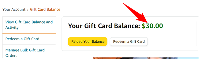 Veja o saldo do cartão-presente no site da Amazon.