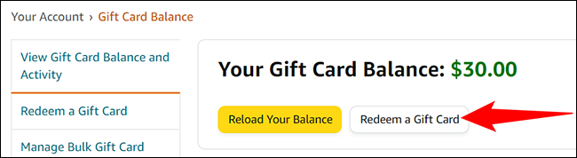 Clique no botão "Resgatar um cartão-presente".