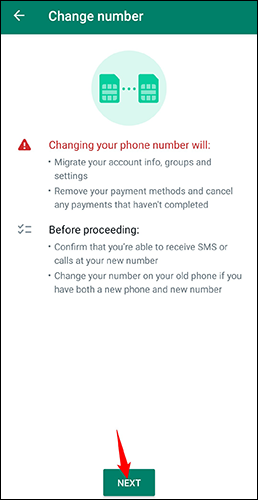 Altere o número de telefone do WhatsApp.