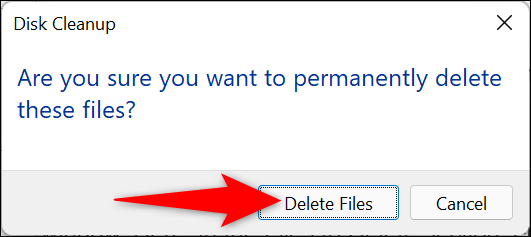 Clique em “Excluir arquivos” no prompt.