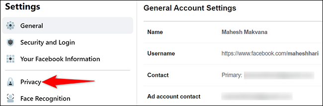 Selecione "Privacidade" na página "Configurações".